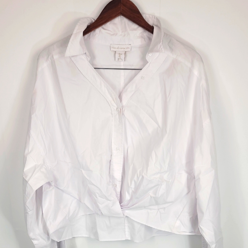 House Of Harlow 1960 Classic White Button-Down Cropped Shirt
